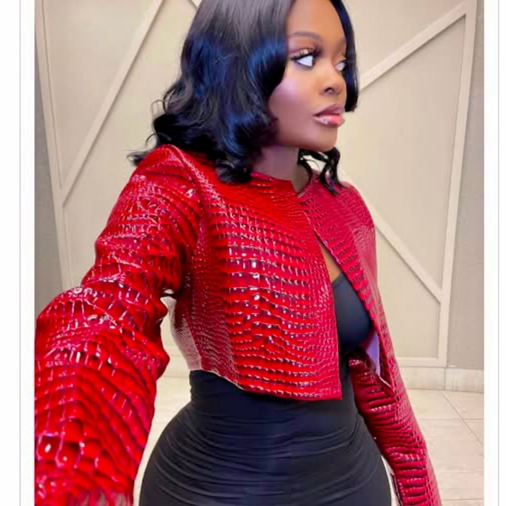 Elegant Red Crocodile-Pattern Jacket
